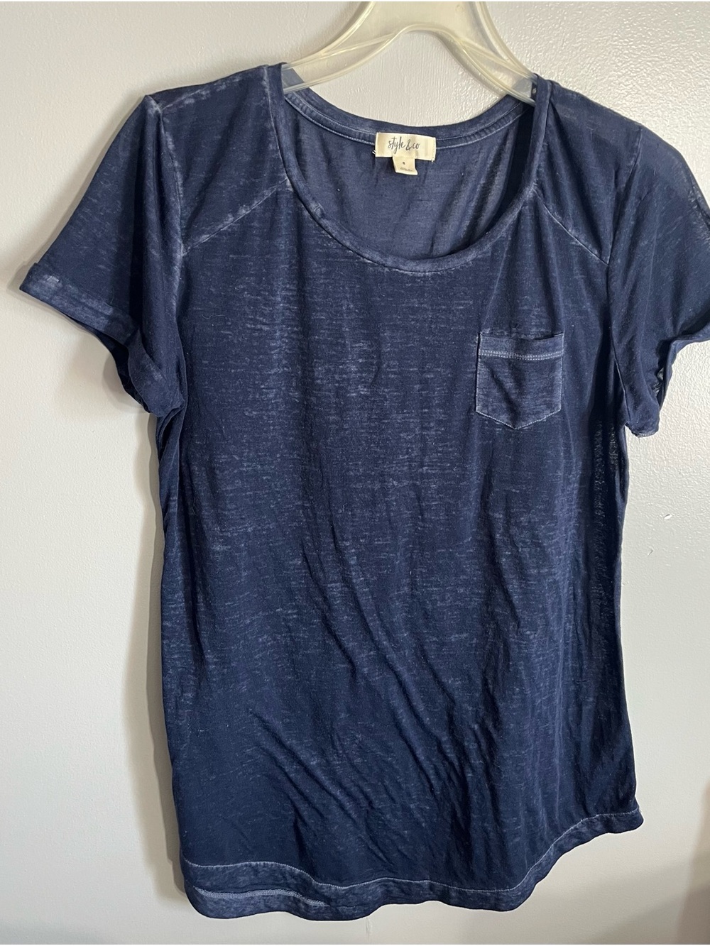 Style & Co. Navy Short Sleeve Scoop Neck Pocket Tee